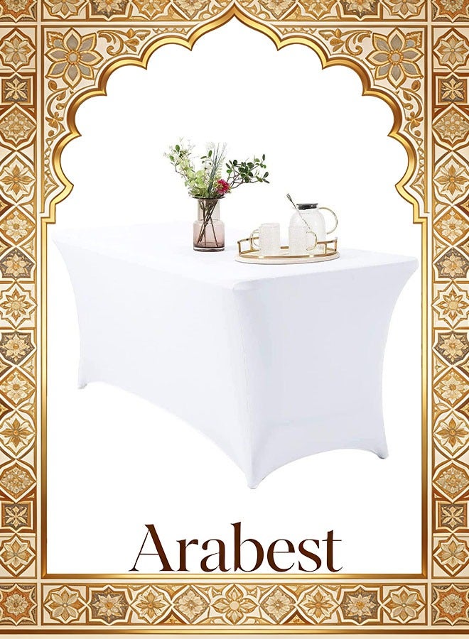 عربست قماش طاولة مطاطي، غطاء طاولة بمقاس 6 أقدام مستطيل مطاطي يناسب الطاولة تمامًا للحفلات والمعارض التجارية وحفلات الزفاف والأحداث من جميع الأنواع (أبيض) - Image 1